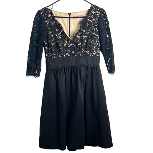 Eliza J Black Lace & Faille V Neck Cocktail Dress - Picture 3 of 16